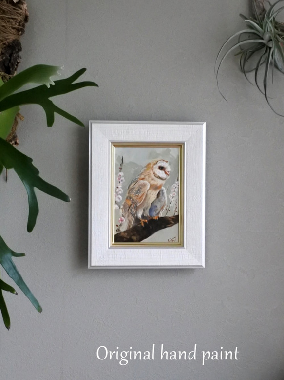 メンフクロウの小さい油絵原画 絵画 mimoza 通販 11246776