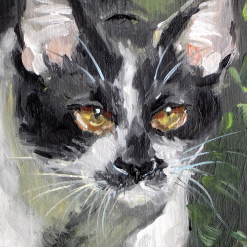 額縁付き手描き猫の油絵 原画 ※一点もの 一点物】『 マフラーを巻いた猫 』油絵 油彩 油画 インテリア