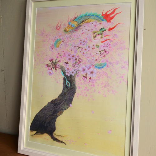 桜と龍の水彩画 絵画 mimoza 通販 3825529｜Creema(クリーマ)