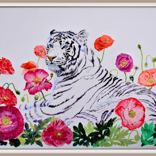 ホワイトタイガーのアクリル水彩画 絵画 mimoza 通販 4592762｜Creema