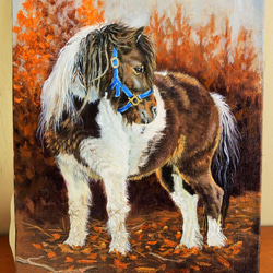 ポニー馬の油絵原画F4 2枚目の画像