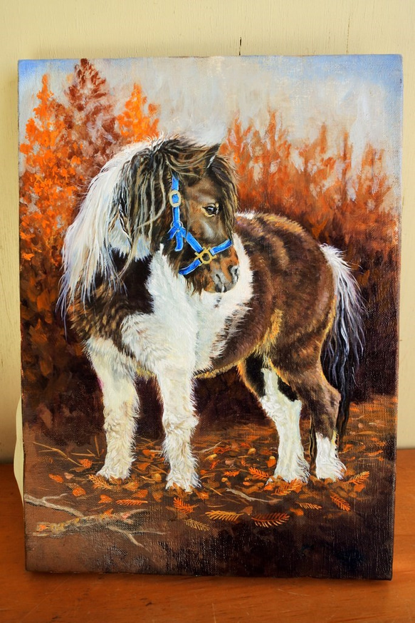 ポニー馬の油絵原画F4 2枚目の画像