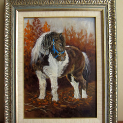 ポニー馬の油絵原画F4 4枚目の画像