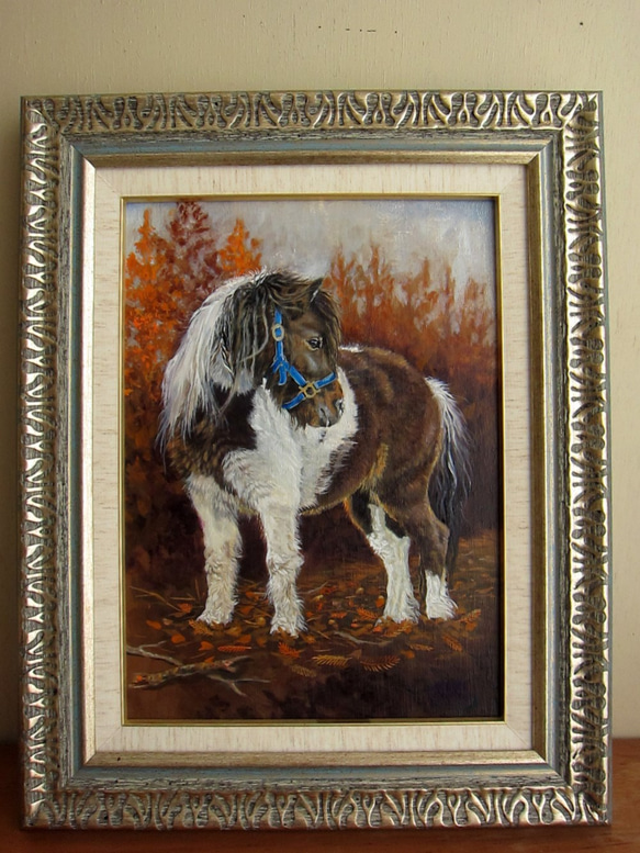 ポニー馬の油絵原画F4 4枚目の画像