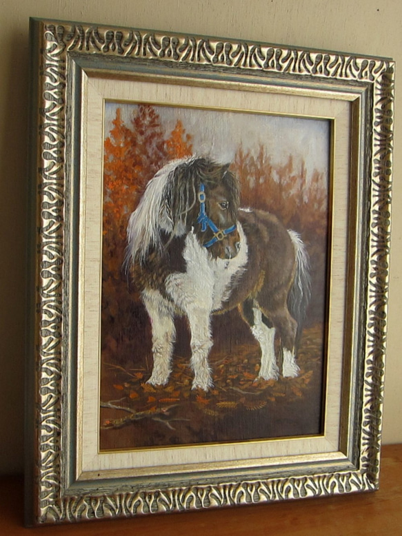 ポニー馬の油絵原画F4 5枚目の画像