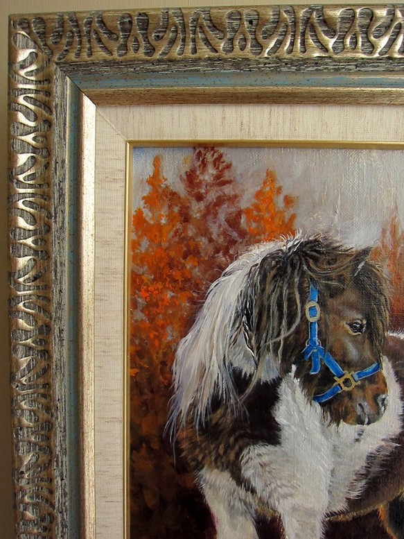 ポニー馬の油絵原画F4 9枚目の画像