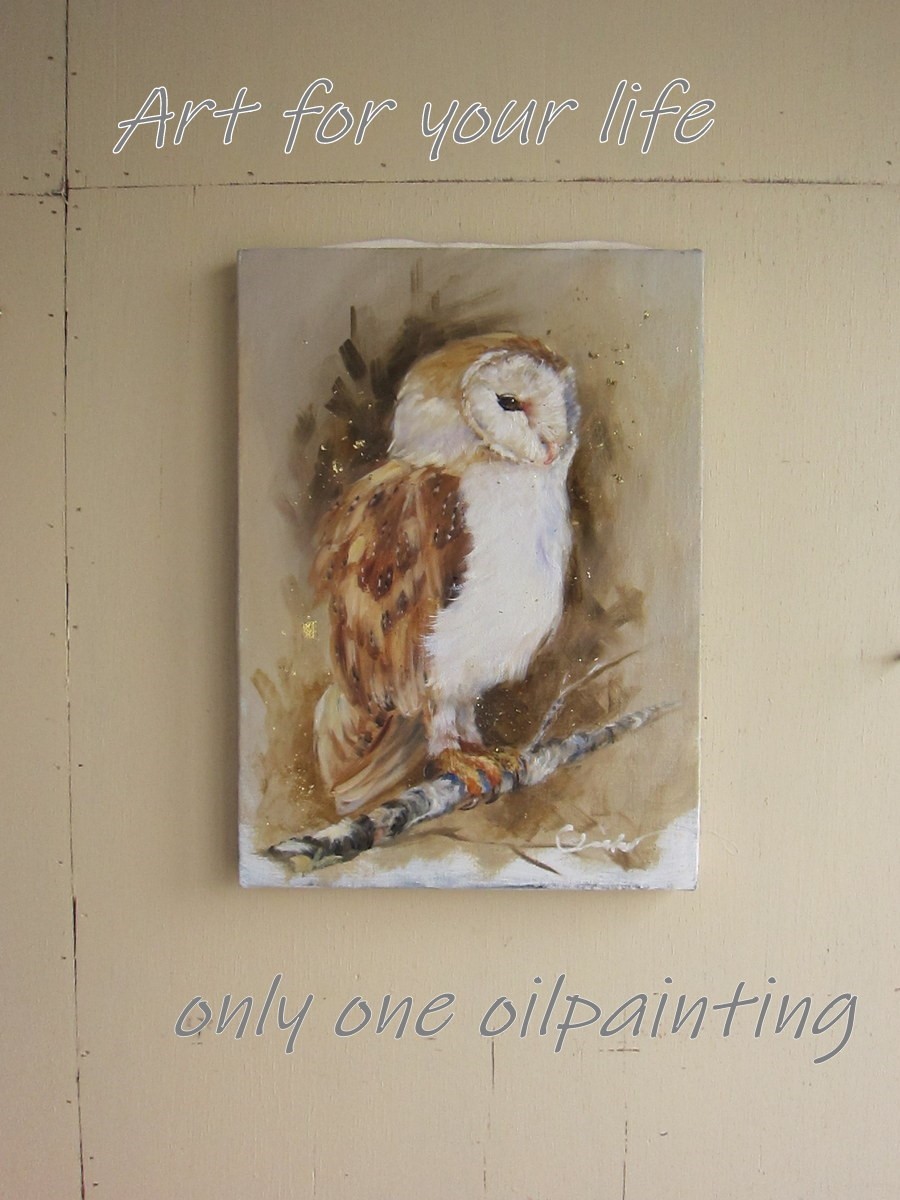 油絵　メンフクロウ　「知る」