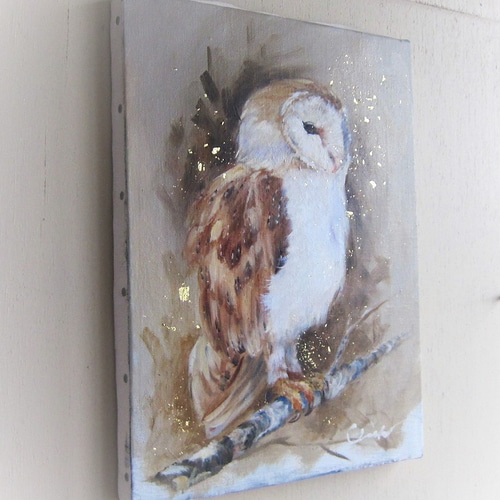 油絵　メンフクロウ　「知る」 油絵 メンフクロウ 「知る」 メンフクロウの油絵原画F3 絵画