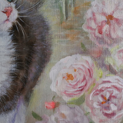 ネコと薔薇の油絵F3号 6枚目の画像