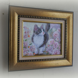 ネコと薔薇の油絵F3号 9枚目の画像