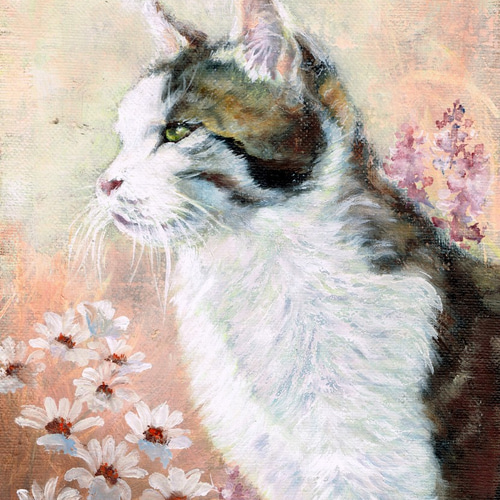 ねことデイジーの小さい油絵 絵画 mimoza 通販 9695102｜Creema