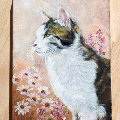 ねことデイジーの小さい油絵 絵画 mimoza 通販 9695102｜Creema