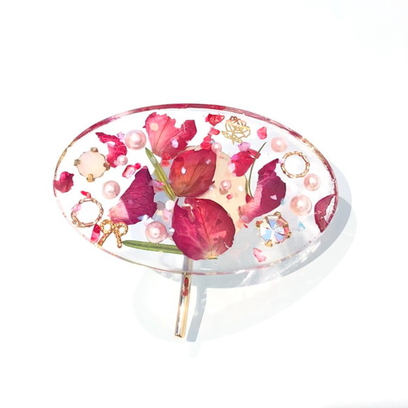薔薇の花びらバレッタ風クリアポニーフック      ヘアカフヘアーカフヘアフックヘアーフック母の日ギフト誕生日プレゼント 1枚目の画像