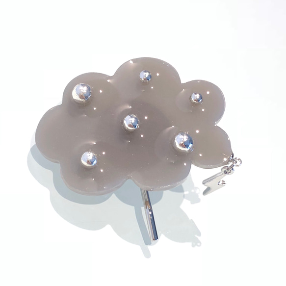 もくもくカミナリ雲⚡︎ポニーフック SV    雷ヘアーフックヘアフックヘアカフヘアーカフシルバードットギフトプレゼント 2枚目の画像