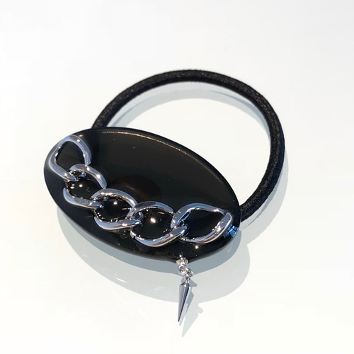 シルバーチェーンヘアゴム ブラック メタルボールクリアメンズライク