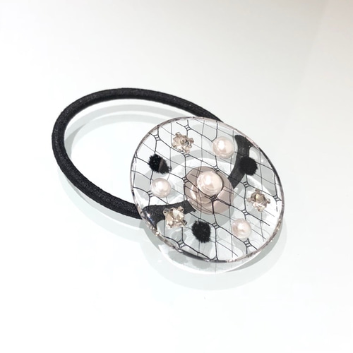 ねこちゃん　レジンパーツ　ふわふわホワイトハート×ドット① ねこちゃん レジンパーツ ふわふわホワイトハート×ドット①