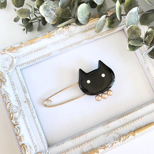 選べるネコ&選べる首輪ショールピンブローチ パールストールマフラー母