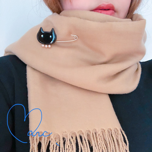 選べるネコ&選べる首輪ショールピンブローチ パールストールマフラー母