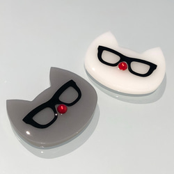 赤鼻のめがねネコのポニーフック 白猫/グレー猫      母の日ギフト誕生日プレゼントお祝いねこキャット眼鏡黒ぶち 7枚目の画像