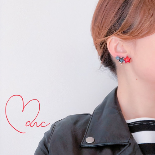 スワロフスキー3連スター☆イヤーカフ/イヤークリップ(片耳用) グレー