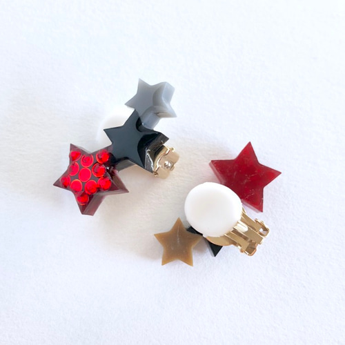 スワロフスキー3連スター☆イヤーカフ/イヤークリップ(片耳用) グレー