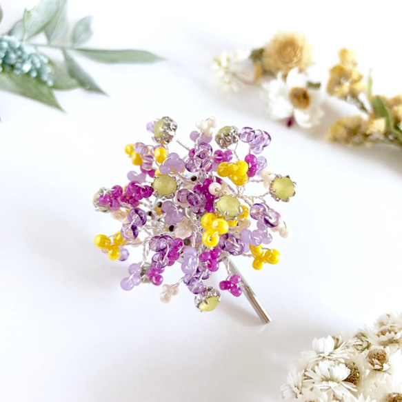 パンジー？ビオラ？のお花小枝ポニーフック ヘアカフヘアーカフヘア  