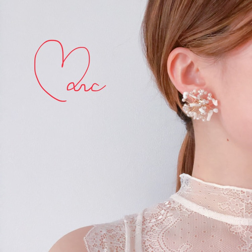 珊瑚使用♡ホワイトサンゴ小枝イヤリング【サークル】ウェディング和装 