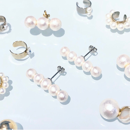 片耳用】5連コットンパールピアス ゴールド／シルバー ラインパール