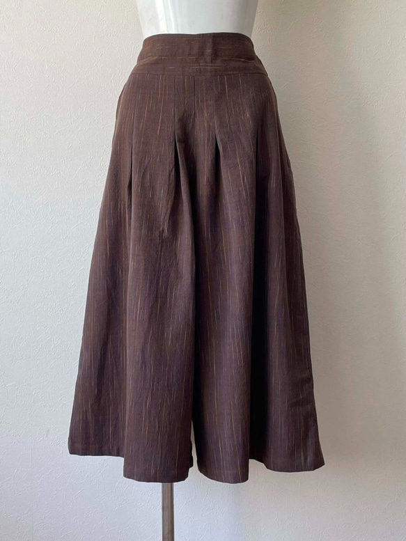 手織り綿で仕立てたワイドパンツ キュロットスカート コットン100% フリーサイズ 2枚目の画像