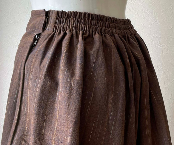 手織り綿で仕立てたワイドパンツ キュロットスカート コットン100% フリーサイズ 5枚目の画像