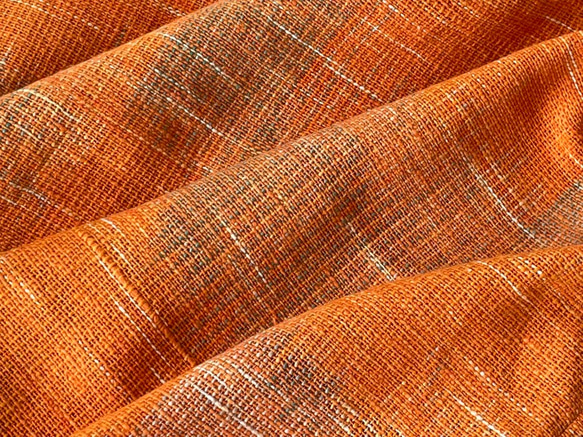 手織り綿で仕立てたノーカラージャケット ボレロ風 オレンジ系 6枚目の画像
