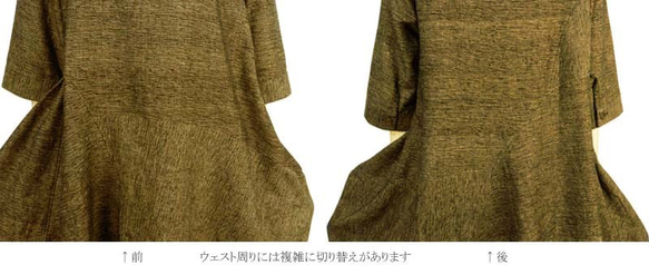 手織り綿で仕立てた個性的なシルエットのフレアワンピース コットン100% Ｍ～LＬサイズ 黒系 5枚目の画像
