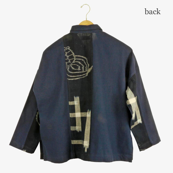 紺絣の着物をリメイクしたブラウス コットン100% フリーサイズ 春秋冬 送料無料 2枚目の画像