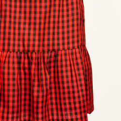 タイシルク100% ギャザー切り替えスカート 赤黒チェック パーティーに 5枚目の画像