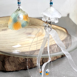 海洋系列耳環*水母*貝殼*透明感［雙］～不對稱 第1張的照片