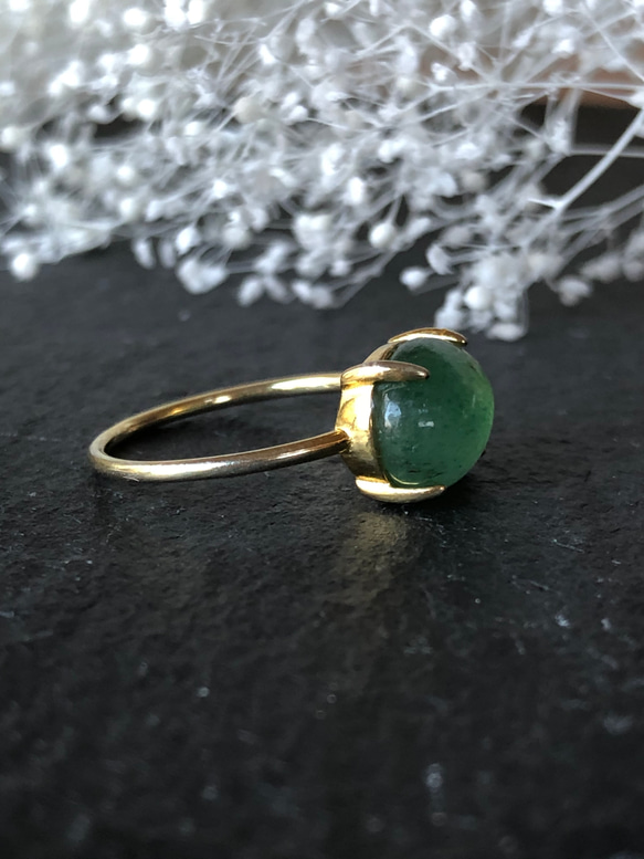高品質silver925 18KGP綠色東陵石戒指天然石戒指戒指尺寸可調整 第2張的照片
