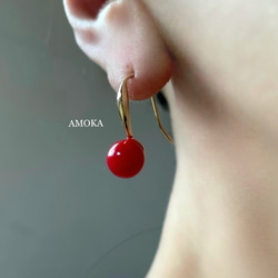 高品質 AAA 紅珊瑚（染色）讀珊瑚設計耳環 第1張的照片