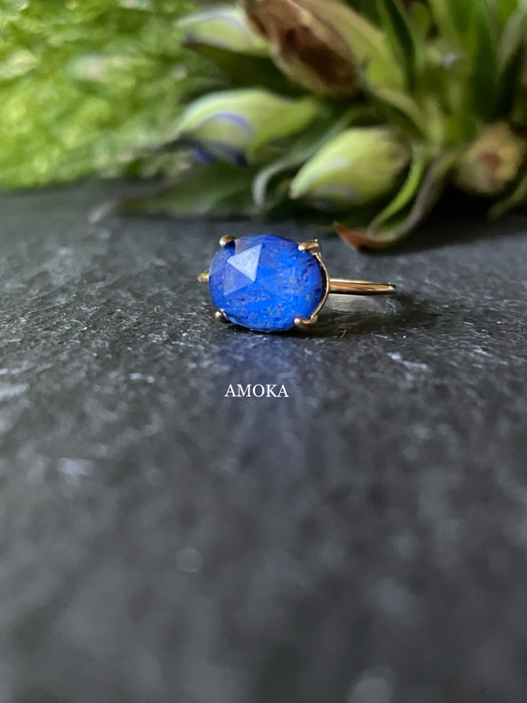 高品質 silver925 18KGP 青金石 x 水晶 AAA 天然石戒指 戒指尺寸調整 第8張的照片