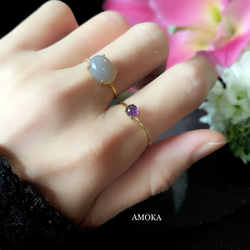 [作為一套 2 出售] silver925 18KGP 贊比亞寶石品質紫水晶 AAA 戒指 x 灰色縞瑪瑙 AAA 戒指 第1張的照片