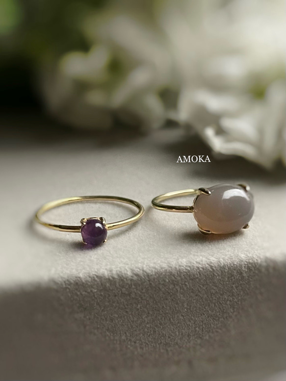 [作為一套 2 出售] silver925 18KGP 贊比亞寶石品質紫水晶 AAA 戒指 x 灰色縞瑪瑙 AAA 戒指 第5張的照片