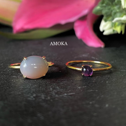 [作為一套 2 出售] silver925 18KGP 贊比亞寶石品質紫水晶 AAA 戒指 x 灰色縞瑪瑙 AAA 戒指 第9張的照片