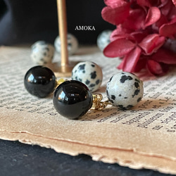 Dalmatian jasper &  Black onyx ピアス 6枚目の画像