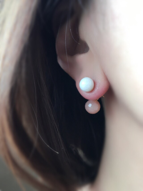 秋色　orange moon stone & white onyx ピアス 4枚目の画像