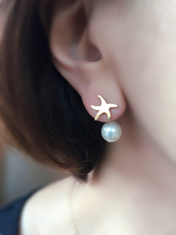 2way星魚和真絲珍珠耳環 第1張的照片