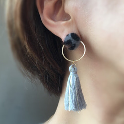 2way  leopard cabochon & tassel ピアス/イヤリング 秋冬 3枚目の画像