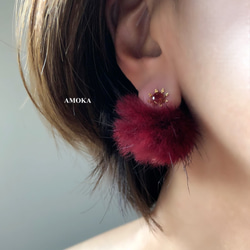 14kgf 花型ガーネットとファー ピアス 1月誕生石 ピアス（フック