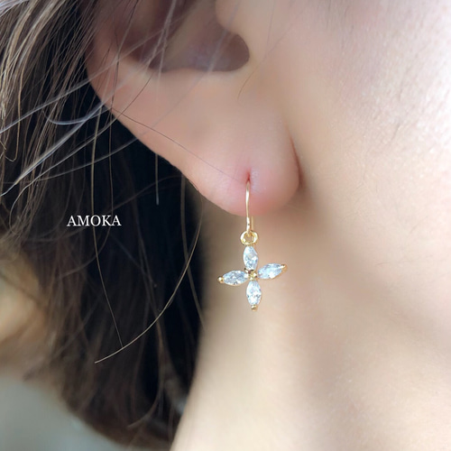 14kgf 宝石質クリスタル AAA ハートシェイプカットピアス/イヤリング プレゼントアクセサリー ピアス（スタッド・一粒） AMOKA  通販｜Creema(クリーマ) 8588953