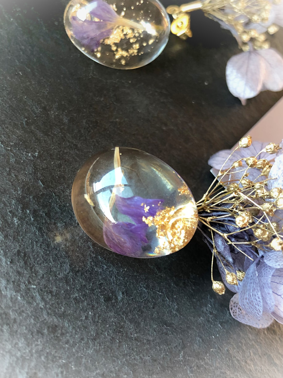 Hydrangea and flower cabochon ドライフラワーピアス/イヤリング　　卒業式　卒園式　入学式　 4枚目の画像