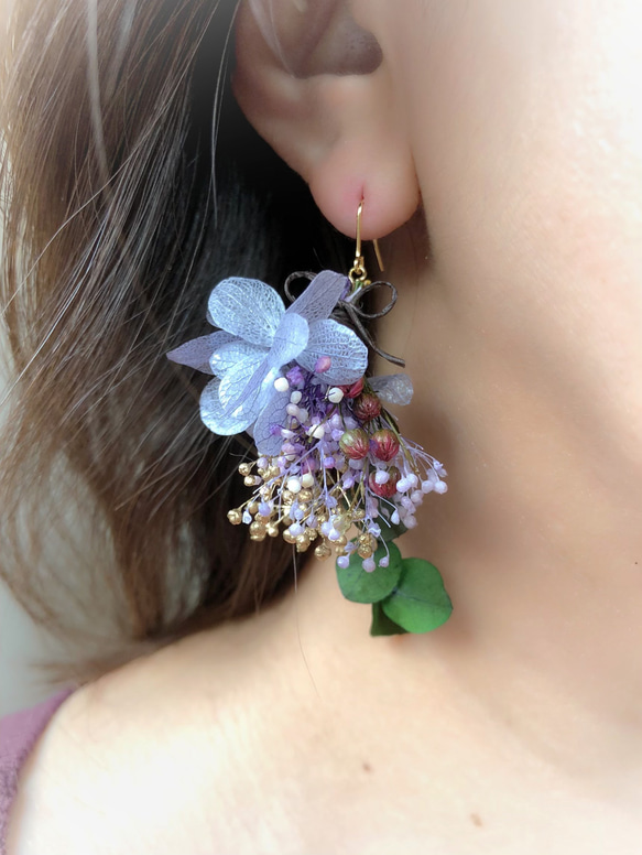 lilas lilas乾燥花耳環/耳環 第6張的照片
