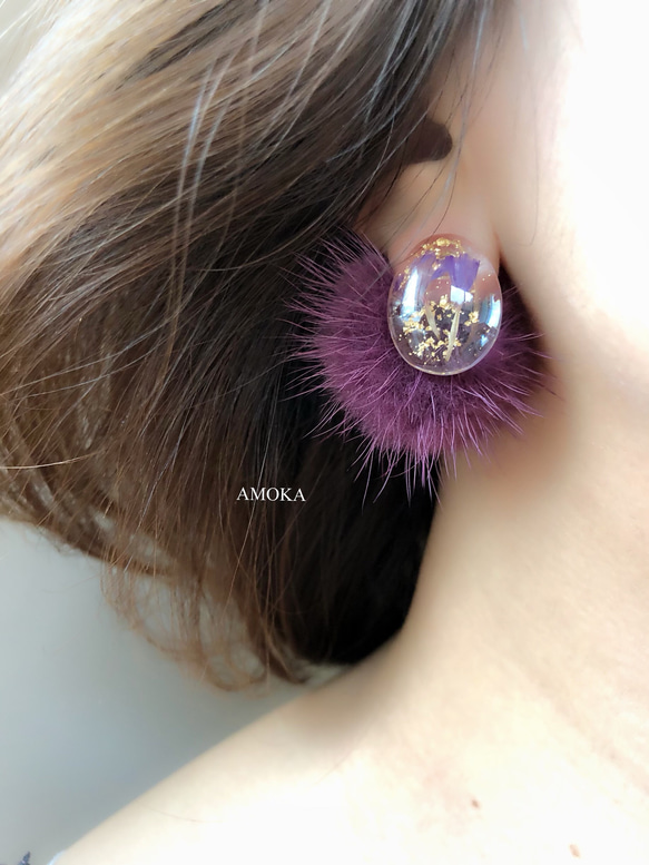 flower cabochon and far ピアス/イヤリング 2枚目の画像